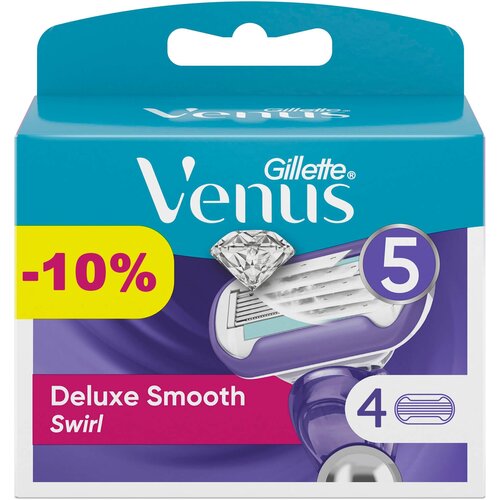 Сменные кассеты для бритв Gillette Venus Deluxe Swirl с увлажняющими полосками и добавлением натуральных масел 4 шт