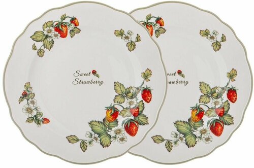 Набор тарелок 2 шт обеденные столовые 25,5 см Лефард Strawberry, фарфор, мелкая белые, Lefard для подачи блюд и сервировки стола набор посуды