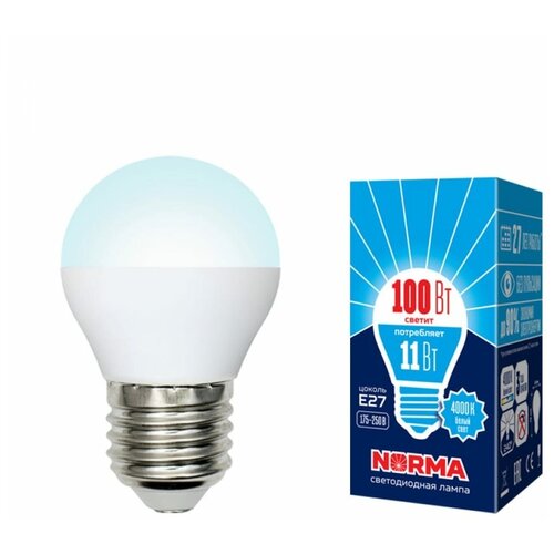 UL-00003834 Volpe NORMA шар G45 E27 11W(900lm) 4000K 4K матовая 45x78 LED-G45-11W/NW/E27/FR/NR