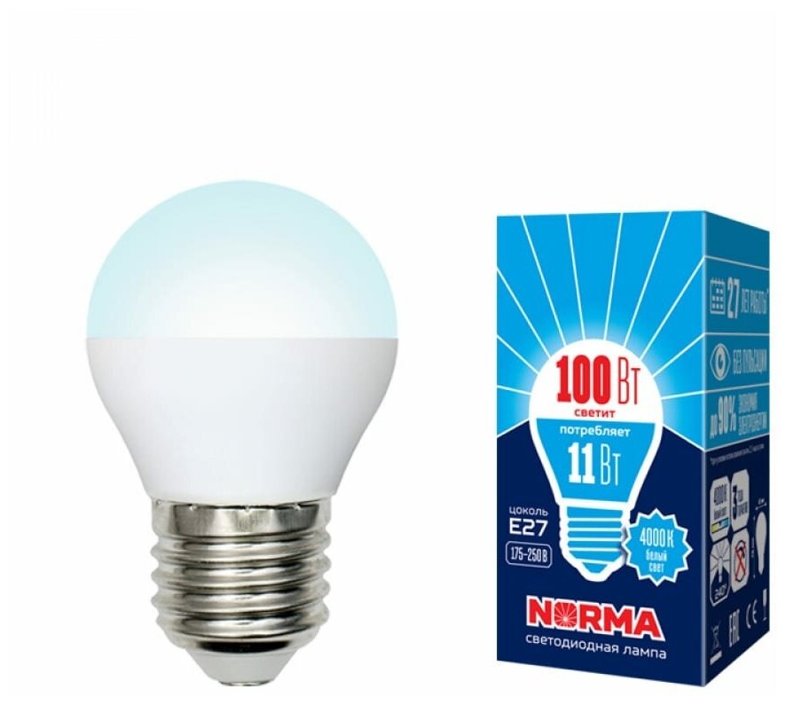 Лампа светодиодная E27 11W 4000K матовая LED-G45-11W/NW/E27/FR/NR UL-00003834