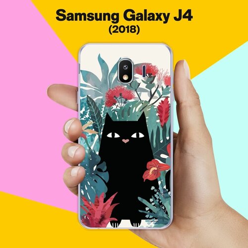 Силиконовый чехол на Samsung Galaxy J4 (2018) Черный кот / для Самсунг Галакси Джей 4 2018 пластиковый чехол японский дракон на samsung galaxy j4 самсунг галакси джей 4