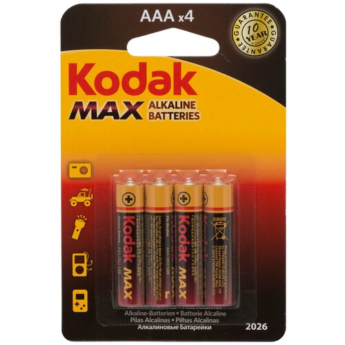 Батарейка Kodak Max Alkaline AAA (LR03), в упаковке: 4 шт.