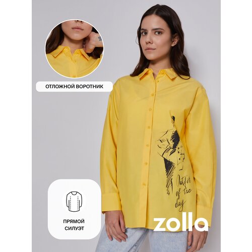 Рубашка  Zolla, повседневный стиль, прямой силуэт, длинный рукав, размер XS, желтый