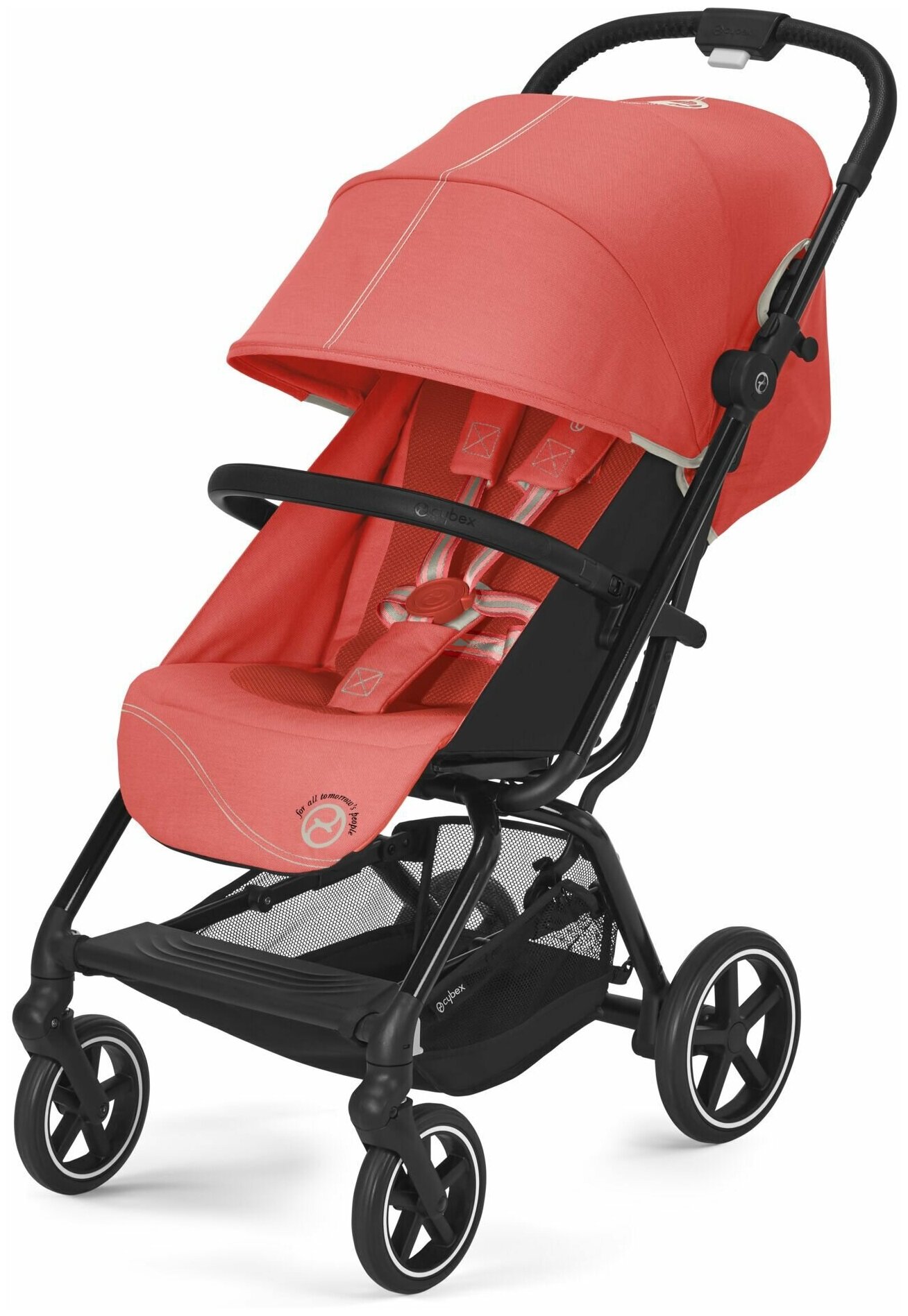 Cybex Eezy S+ 2 Коляска прогулочная, рама Black, Hibiscus Red с дождевиком и бампером