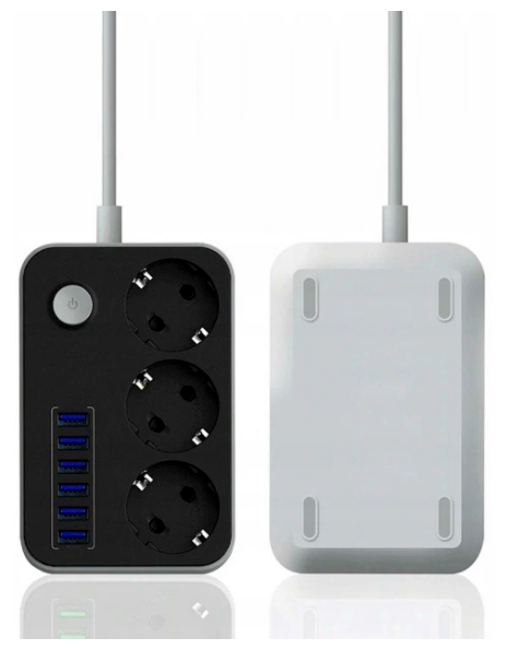 Удлинитель сетевой с Евророзетками 3 шт/ 6 USB быстрая зарядка / Стабилизатор напряжения до 2500W/ Черный - фотография № 8