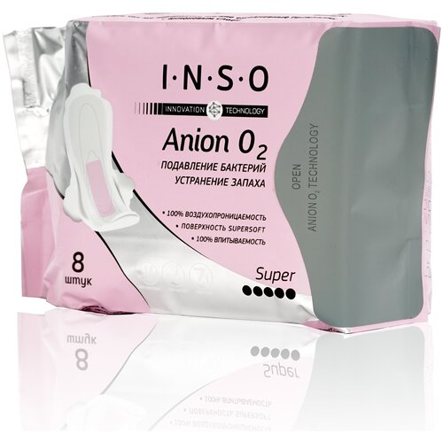 Inso прокладки Anion O2 Super, 5 капель, 8 шт., белый прокладки гигиенические inso гигиенические прокладки с анионовым слоем anion o2 super