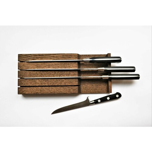 Держатель ножей/ Подставка для ножей/ TETRIS для 4 ножей из массива дуба / Дуб рустик 30 см х 13 см х 3,7 см.