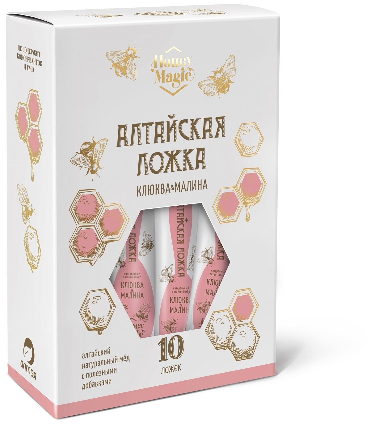 Десерт медовый "алтайская ложка "Мед, клюква и малина" Honey Magic, 10 ложек по 5г