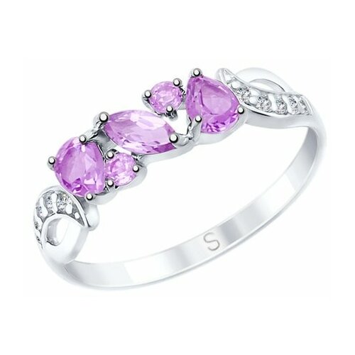 фото Серебряное кольцо sokolov 92011593 с фианитом и аметистом, размер 18 diamant-online