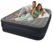 Кровать надувная Deluxe Pillow Res Intex, 152х203х42, насос встроенный, электрический, флокированная, с ребрами жесткости, 272 кг