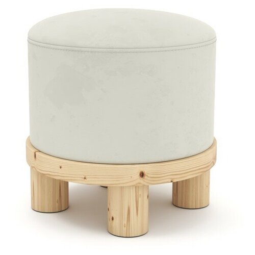 Круглый мягкий пуф Soft Element Сканди-1 на ножках, в прихожую, пуфик для ног, велюр, кремовый, стиль современный лофт