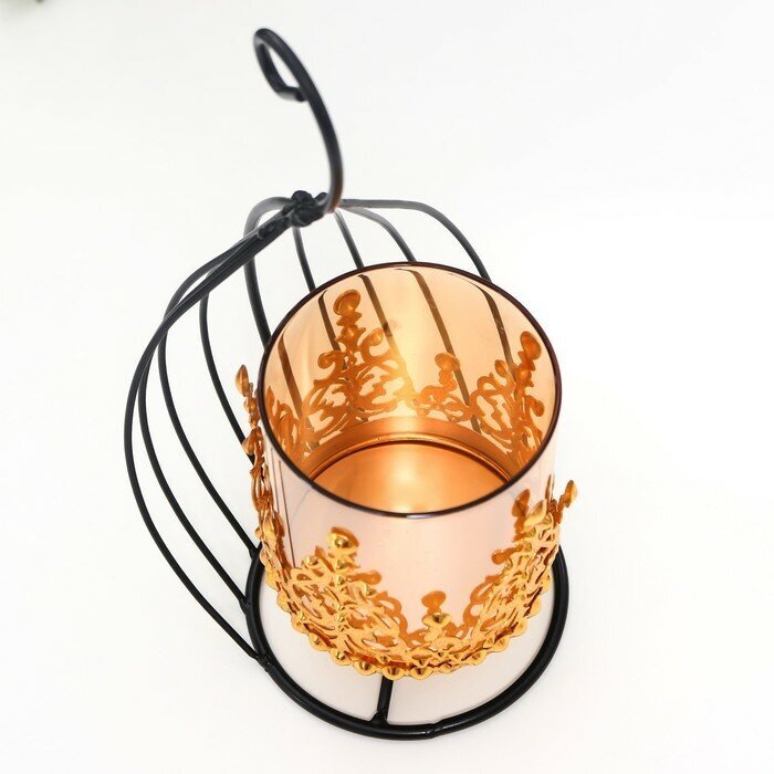 FlowMe Подсвечник металл, стекло на 1 свечу "Завиток" d-7,5 см, золото, чёрный 12х11х21 см - фотография № 5