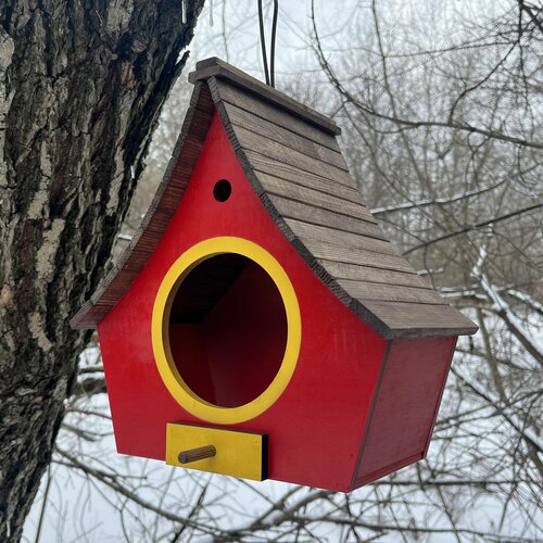 Деревянный скворечник для птиц PinePeak / Кормушка для птиц подвесная для дачи и сада, 280х270х180мм