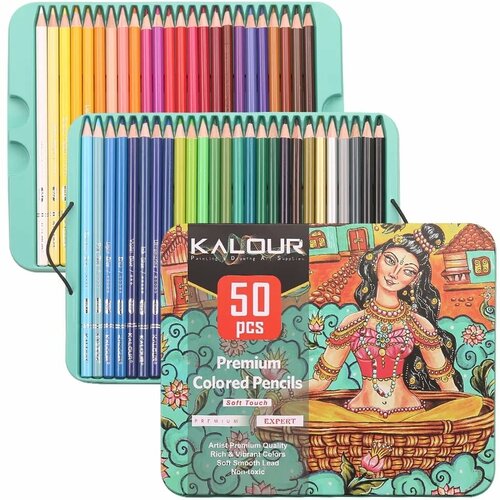 Карандаши цветные профессиональные 50 цветов набор в металлической коробке, для рисования, для художников