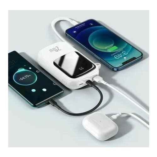 Цифровой дисплей Baseus Power Pro Fast Charge Power Bank 10000mAh 20WiP Edition White С простым зарядным кабелем Type-C 3A 03 м белого цвета 324000₽