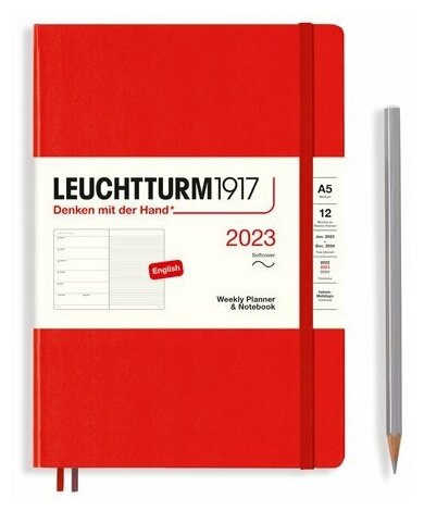 Еженедельник-блокнот Leuchtturm1917 Medium A5 (14.5x21см.) датированный на 2023 год, 80г/м2 - 144стр., мягкая обложка, цвет: красный