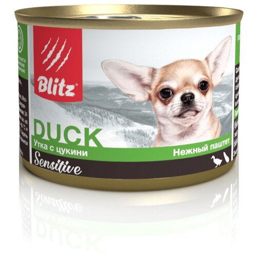 Консервы Blitz Sensitive Adult паштет утка с цукини для собак (200 г*6шт) корм для собак blitz для мелких пород утка с цукини паштет банка 200г