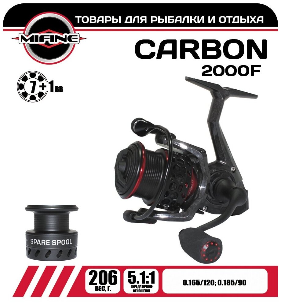 Катушка рыболовная MIFINE CARBON 2000F 7+1 для спиннинга для фидера для джига шпуля металл ручка карбон