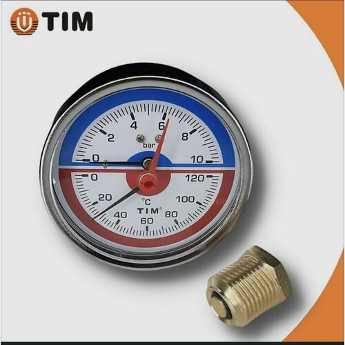 Термоманометр аксиальный 1/2 - 10 бар TIM арт. Y-80T-10bar аналоговый манометр tim y 80t 10bar