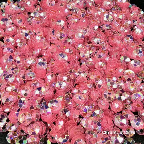 Пайетки-чаши вогнутые, круглые с отверстием по центру, диаметр 4 мм - 10 гр/уп, для рукоделия и творчества, производство Турция, Цвет 157 Ярко-розовый радужный