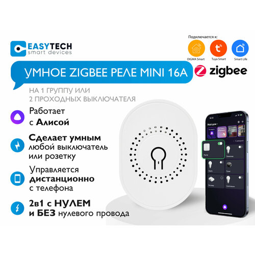 Умное Zigbee Реле mini 16А с Алисой Easy Tech белый 119900₽