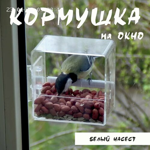 Кормушка для птиц на окно, съемная, TV - Белый насест, крепится на раму