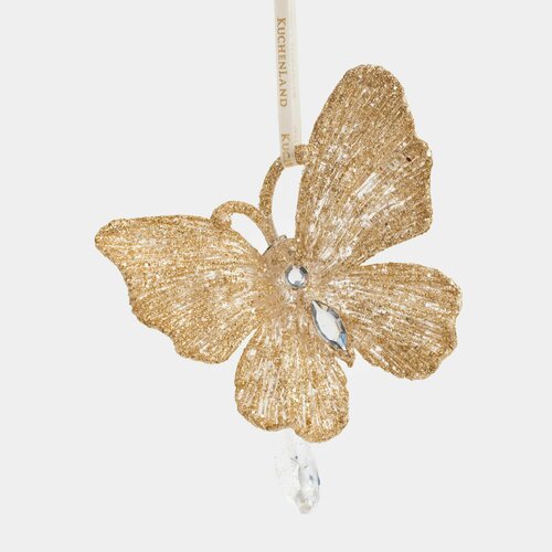 Игрушка елочная, 11 см, пластик, шампань, Бабочка, Butterfly NY золотистый, шампань