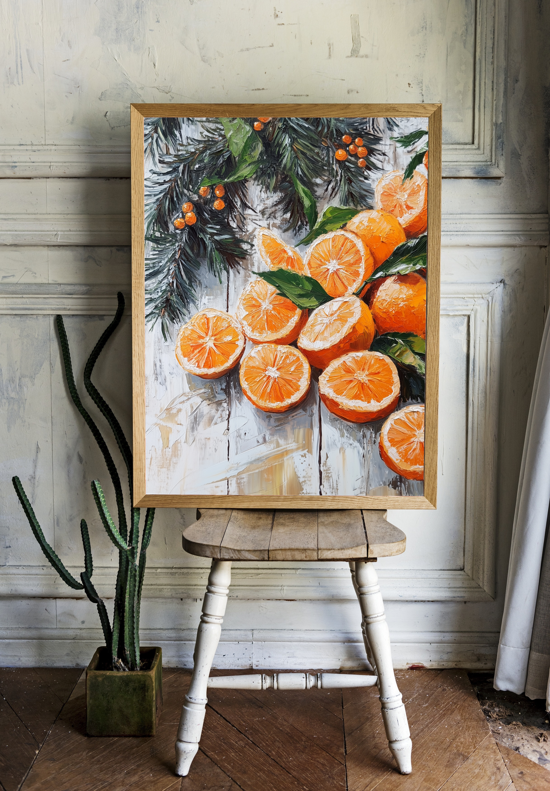 Постер  Зимние мандарины и ель  50x70 без рамы