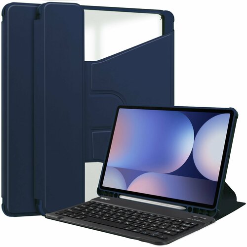 фото Чехол для samsung galaxy tab s10+ / s9+ / s9 fe+ 12.4" с клавиатурой темно-синий woap