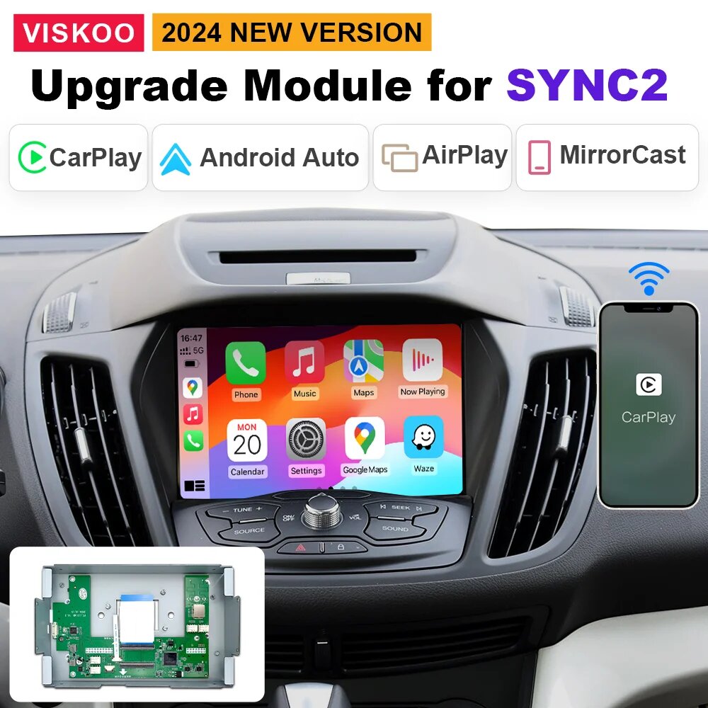 Модуль обновления VISKOO Apple CarPlay Box Android Auto для Ford SYNC2 KUGA EDGE FOCUS ECOSPORT FUSION MUSTANG carplay, Черный, Нет