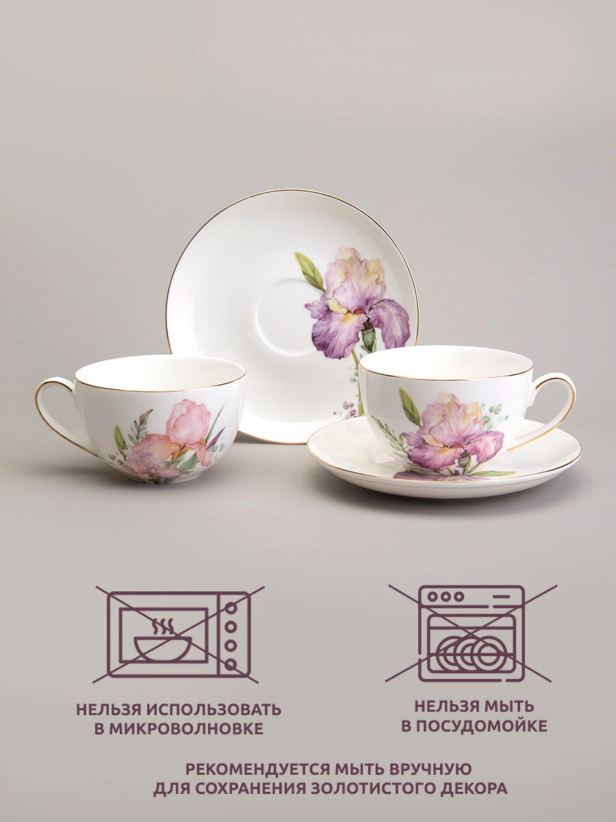 Чайная пара Lefard "Irises", набор на 2 персоны, 4 предмета, фарфоровые, 280 мл. — фото 1