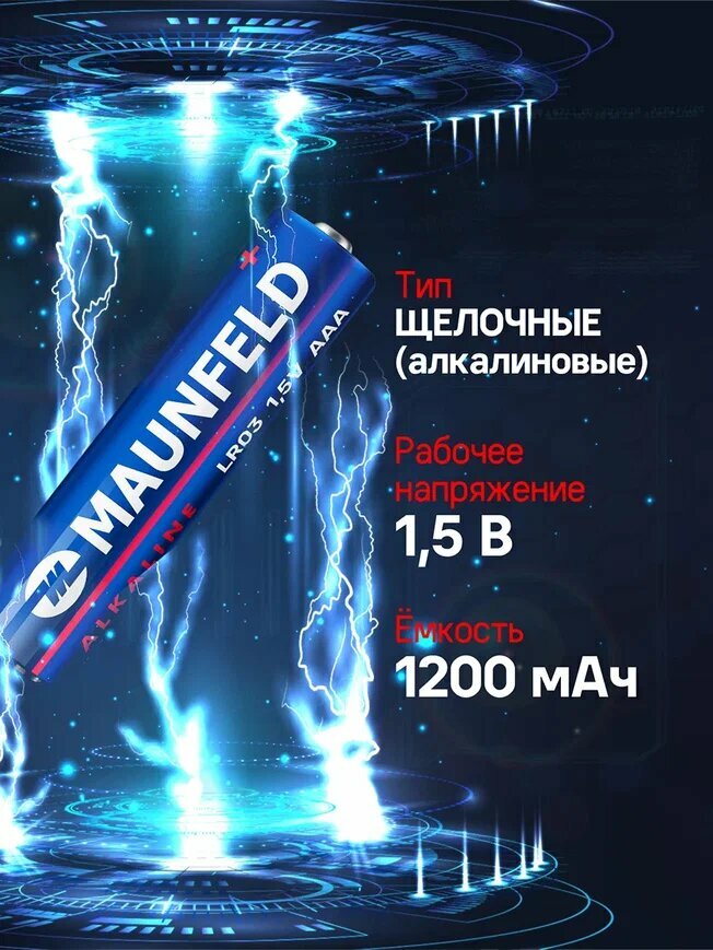 Батарейки MAUNFELD Alkaline ААА(LR03) MBLR03-SR40, спайка 4 шт. — фото 1