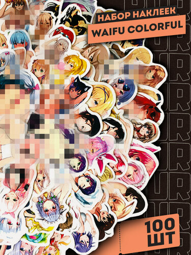 Изображение товара Набор самоклеящихся виниловых наклеек аниме Waifu Colorful 100 шт