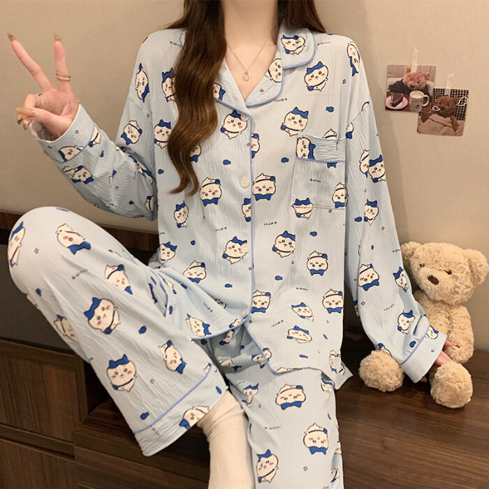Милая пижама в японском стиле для женщин, весенняя новинка, мультфильм Xiaoba, повседневная милая осенняя домашняя одежда, костюм, размер: XL