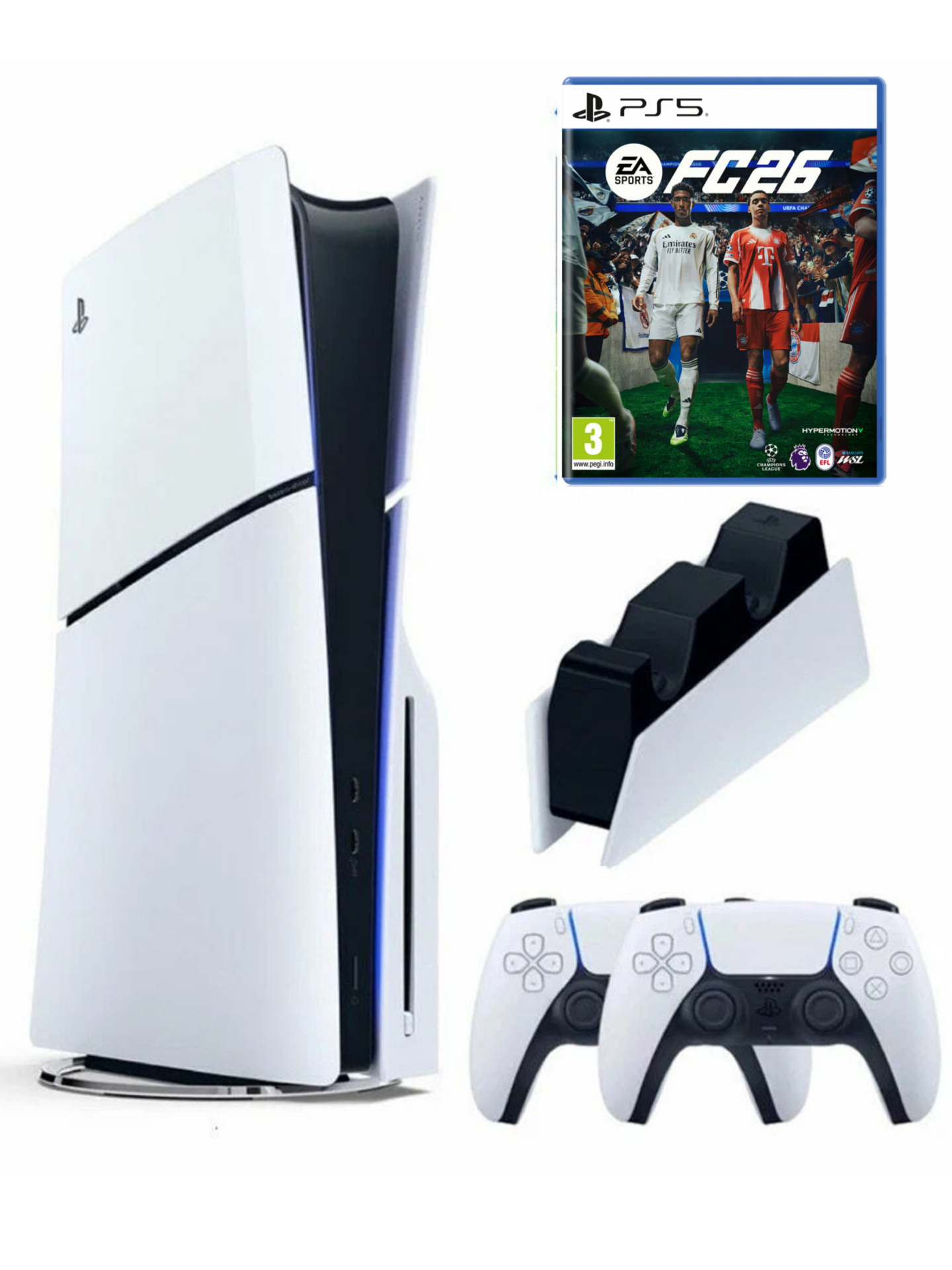 Игровая приставка Sony PlayStation 5 Slim, с дисководом, 1 ТБ, два геймпада, зарядная станция, Fifa 26
