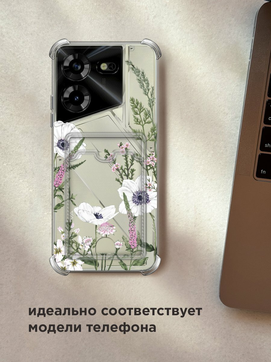 Чехол на Tecno Pova 5 (Техно Пова 5) с картой и принтом "Цветы рисунок" — фото 1