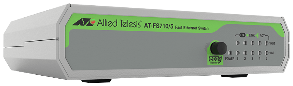 Коммутатор неуправляемый Allied Telesis AT-FS710/5 5x10/100TX unmanaged switch with internal PSU, EU Power Cord