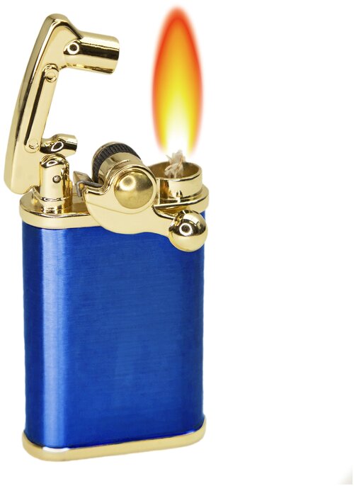 Бензиновая сверхдолгая автоматическая стальная ретро зажигалка (синий) / Фитиль, кремний в комплекте