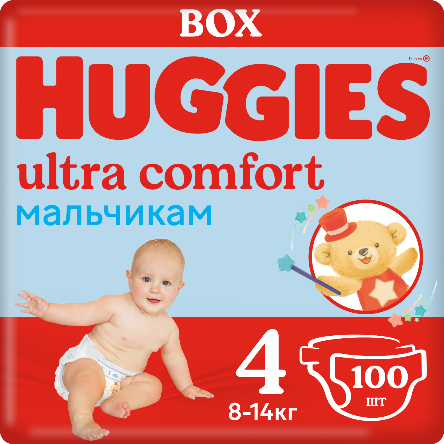 Подгузники Huggies Ultra Comfort для мальчиков 4 8-14 кг 100 шт.