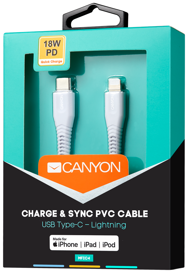 Кабель Canyon 1.2м MFI USB Type-C/Lightning Black - фото №2