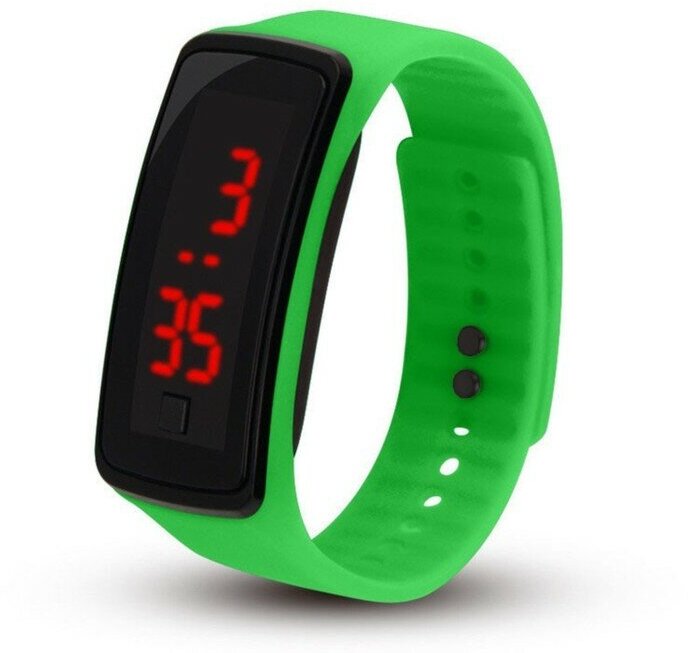 фото Часы наручные, электронные "Блик", ремешок силикон, циферблат 5 х 2 см, зеленые