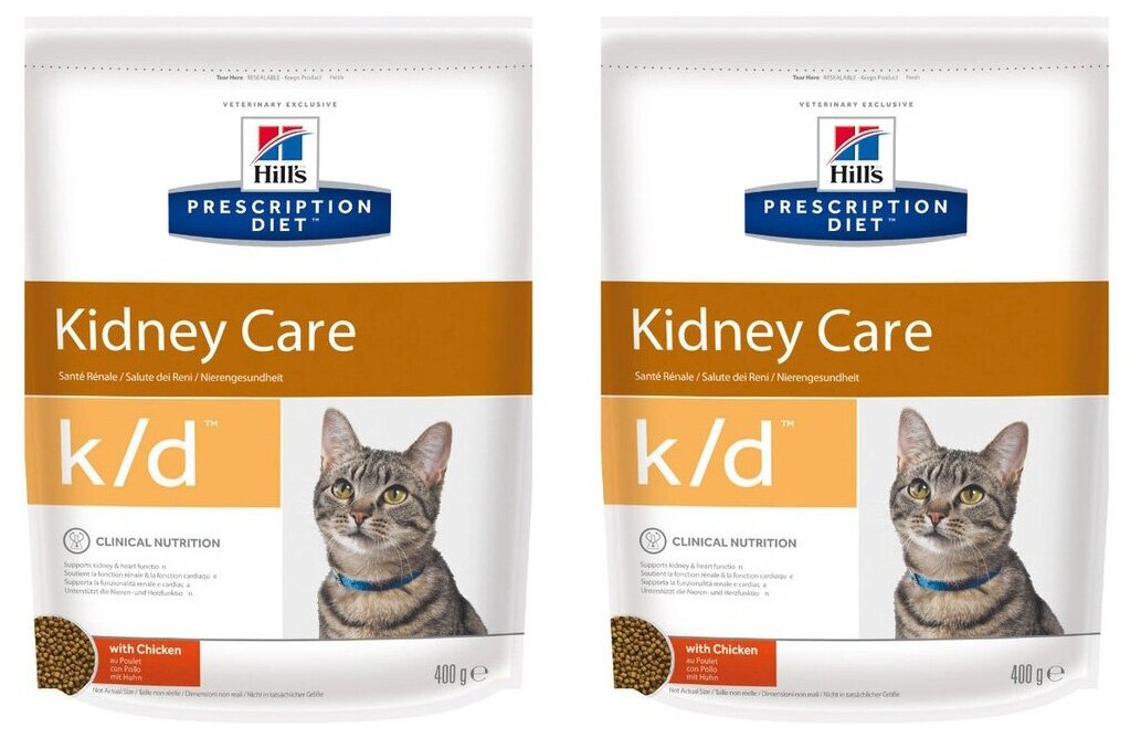 Сухой диетический корм для кошек Hill's Prescription Diet k/d при хронической болезни почек, с курицей, 400г - 2 шт.