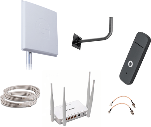 Комплект оборудования для интернета 3G/4G"Дачный": уличная антенна 18 дб, модем, WiFI-роутер