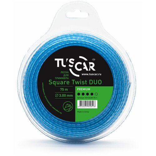 фото Леска для триммера tuscar square twist duo premium, 3.00мм* 75м, 10142430-75-1