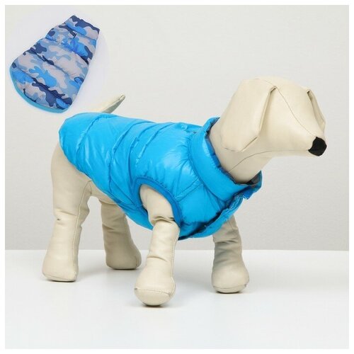 FriendZone Куртка для собак двухсторонняя с принтом, размер 12 (ДС 28 см, ОГ 38 см, ОШ 27 см), голубая