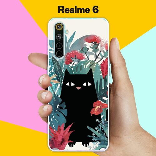 Силиконовый чехол на realme 6 Черный кот / для Реалми 6 силиконовый чехол на realme 6 реалми 6 космический кот