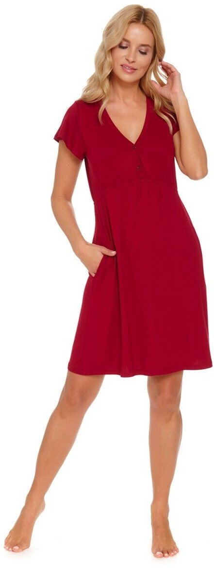 Женская ночная сорочка красного цвета с коротким рукавом и карманами Doctor nap tw.5144 - фотография № 8