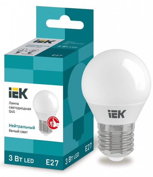 Лампа светодиод 3Вт шар Е27 4000К 216Лм матовая IEK (упаковка 10 штук)