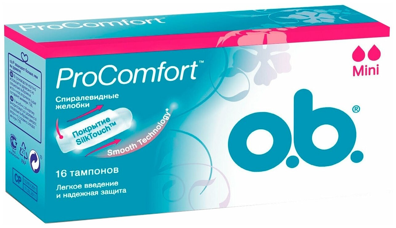 O.b. тампоны ProComfort Mini, 2 капли, 16 шт.