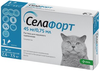 СелаФорт для кошек, (2,6 - 7,5 кг) 1пип х 0,75мл/45мг